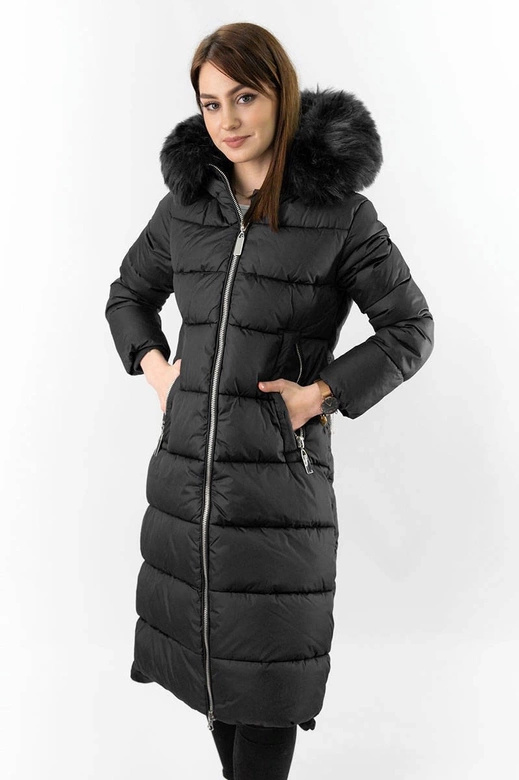 Czarna gruba kurtka zimowa plus size do kolan