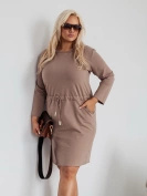 Bawełniana sukienka plus size z rękawem 3/4 cappuccino