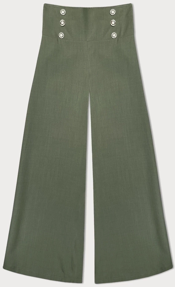 Eleganckie khaki spodnie damskie ze złotymi guzikami