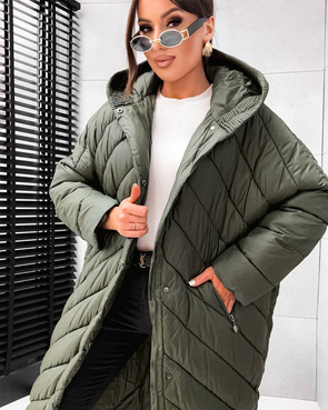 Pikowana khaki kurtka zimowa oversize