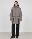 Szara kurtka puffer oversize z kapturem