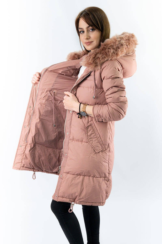 LANGE WINTER JACKE MIT KAPUZE ANTIK ROSA (7752)
