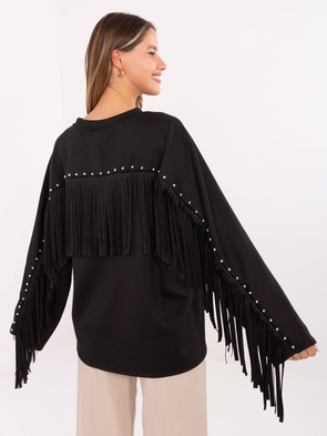 Oversizowa bluza z ćwiekami frędzlami czarna