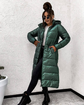 Przejściowa kurtka damska do kolan zielona