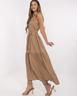 Długa ciemnobeżowa sukienka bez rękawów