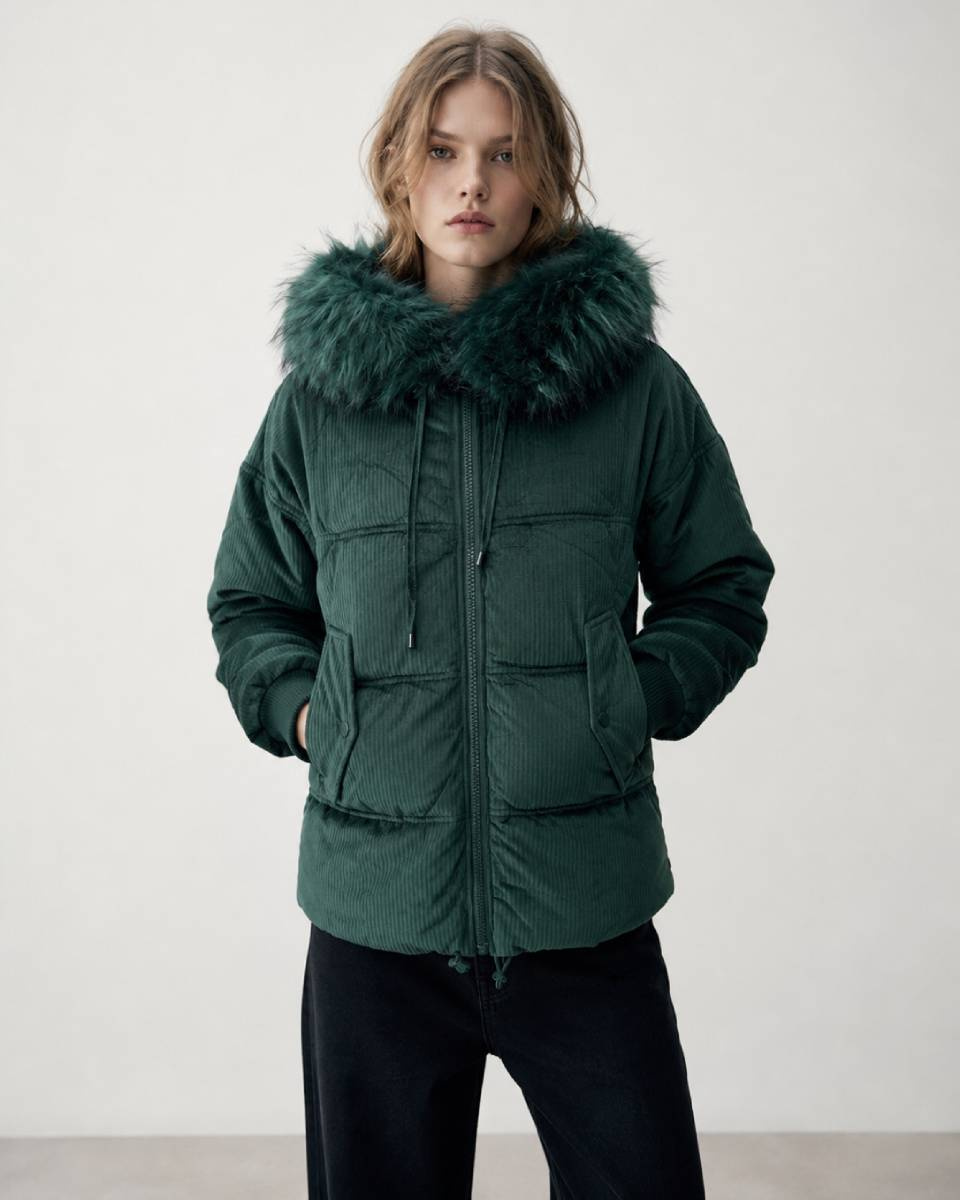 GESTREIFTE JACKE MIT DUNKELGRÜN (7696)