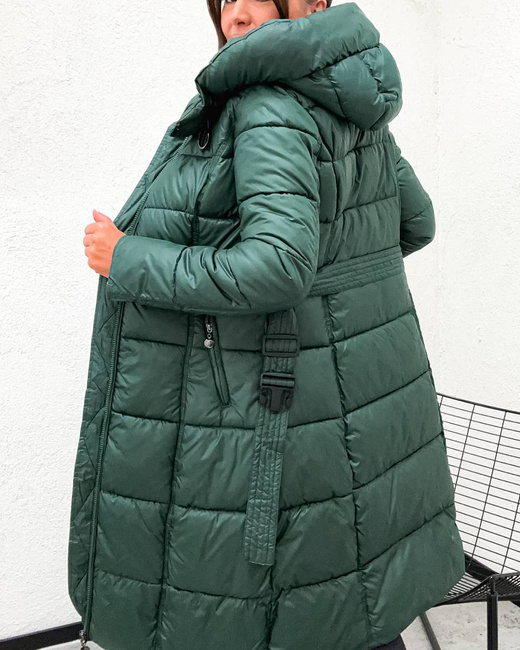 Taliowana zimowa kurtka z kapturem zielony ciemny