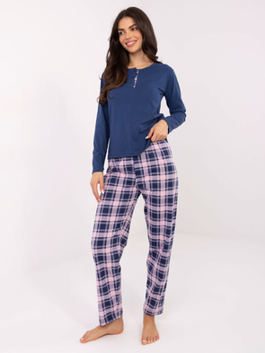 Granatowo-różowa dwuczęściowa piżama z bawełny 