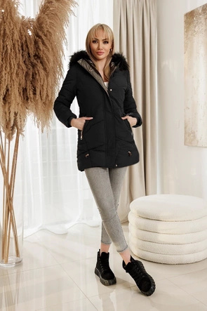 Kurtka zimowa ocieplana futerkiem czarna