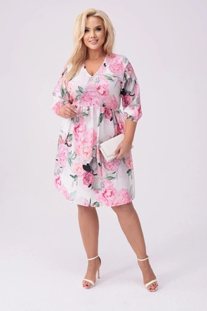 Sukienka plus size w kwiaty ecru