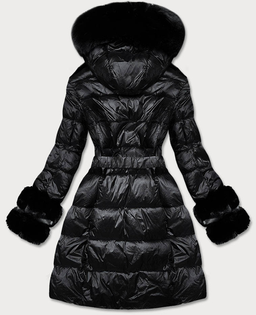Kurtka zimowa damska z ozdobnym futrem czarna (7729)