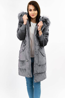 Sztruksowa zimowa kurtka damska z kapturem szara (7764)