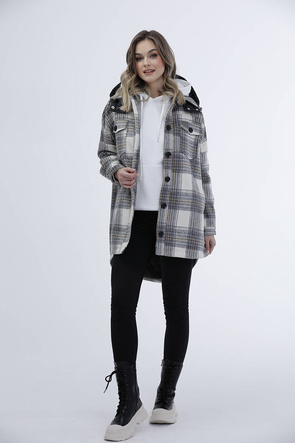 Damska kurtka koszulowa w kratę w kolorze szaro/ecru