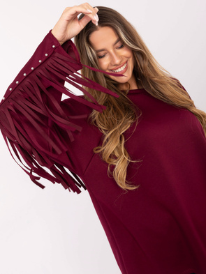 Oversizowa bluza z ćwiekami frędzlami bordo