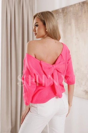 Sweter z ozdobnym tyłem neonowy róż