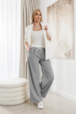 Szare spodnie damskie z szerokimi nogawkami