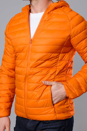 Pomarańczowa pikowana kurtka męska z kapturem