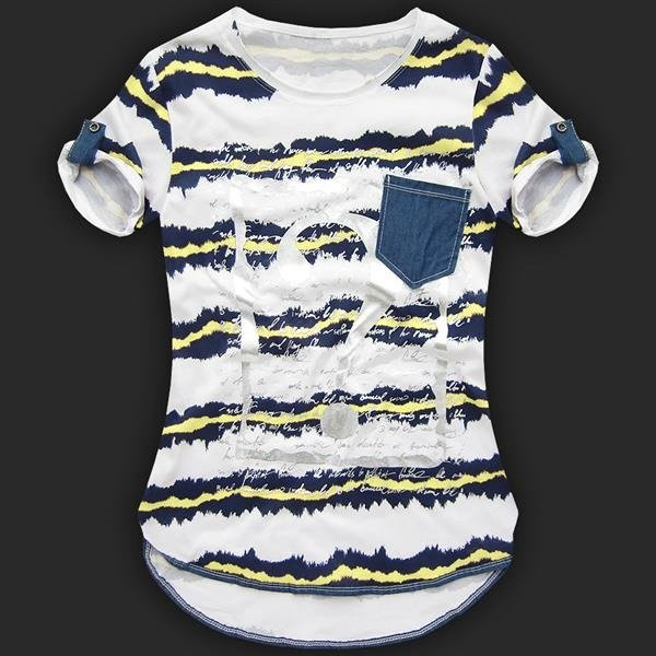 WZORZYSTY T-SHIRT BIAŁO-ŻÓŁTY (8961)