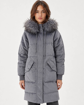 GESTREIFTE JACKE MIT HAUBE GRAU (7764)