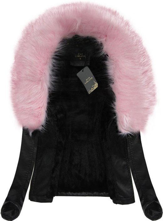 BIKER JACKET WITH FUR COLLAR BLACK+PINK (5512)