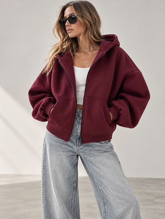 Damska bordowa bluza oversize z kapturem
