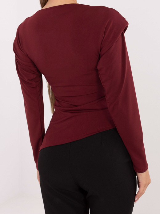 Bordowa bluzka z poduszkami na ramionach