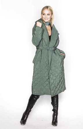 Zielona kurtka-płaszcz z paskiem