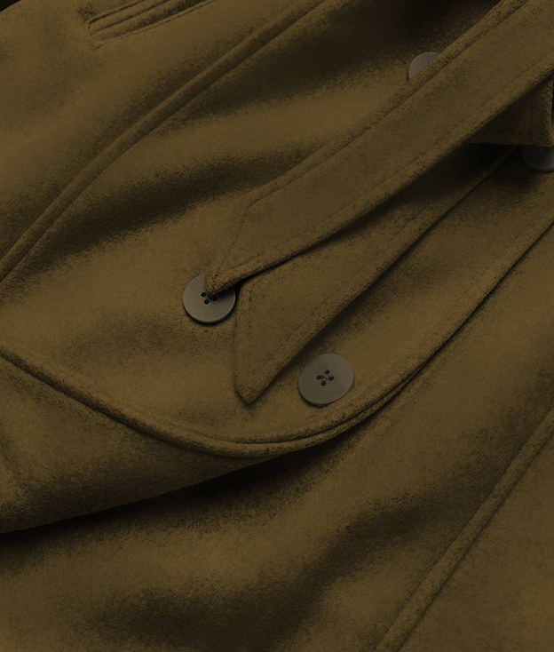 Elegancki płaszcz z futerkiem khaki