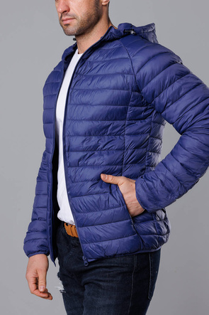 Pikowana kurtka męska z kapturem jasny granat