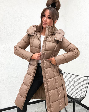 Taliowana zimowa kurtka z kapturem brąz