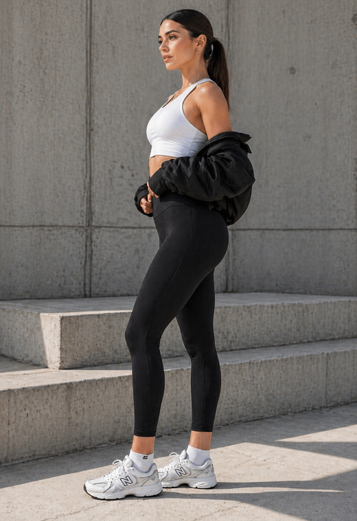 Czarne sportowe legginsy 7/8 wysoki stan