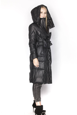 Puchowa kurtka ze stójką i kapturem czarna (ag2-j82)