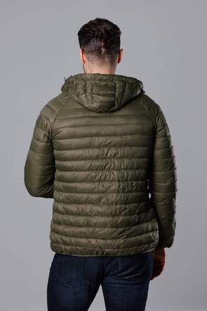Oliwkowa pikowana kurtka męska z kapturem