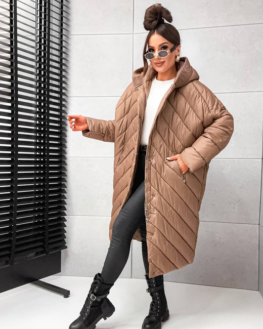 Pikowana brązowa kurtka zimowa oversize