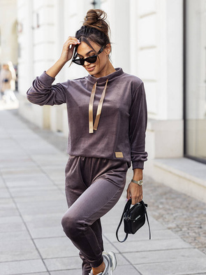 Welurowa bluza ze spodniami mokka