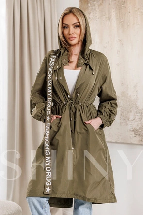 Damska kurtka khaki oversize z ozdobnymi rękawami