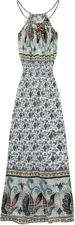 MAXI KLEID GEMUSTERT WEIß-GRÜN (2636)