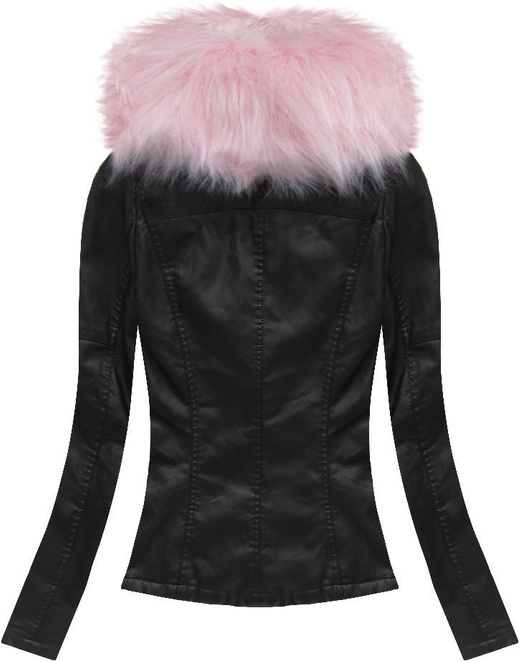 BIKER JACKET WITH FUR COLLAR BLACK+PINK (5512)