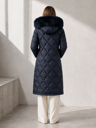 LONG WINTER HOODED JACKET NAVY BLUE (7688)