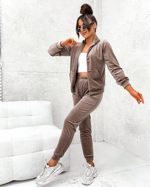 Welurowy komplet dresowy ze stójką cappuccino
