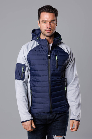 Męska dwukolorowa kurtka z kapturem granat z szarym