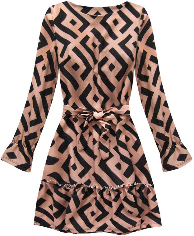 GEOMETRIC PATTERN DRESS BLACK-SALMON (163ART)