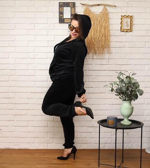 Zestaw plus size bluza + spodnie dresowe welur czarny 