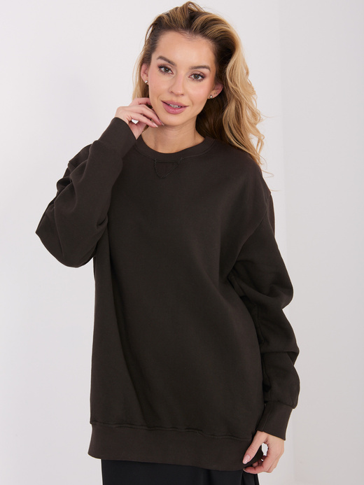 Ocieplana długa bluza basic ciemnobrązowa