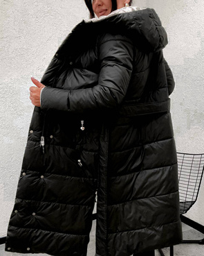 Długa dwustronna kurtka zimowa z kapturem czarny-beżowy