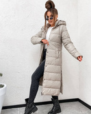 Przejściowa kurtka damska do kolan ciemnobeżowa