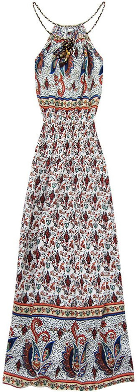 WZORZYSTA SUKIENKA MAXI BIAŁO-POMARAŃCZOWA (2636)