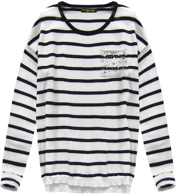GESTREIFT PULLOVER WEIß-SCHWARZ (P010)