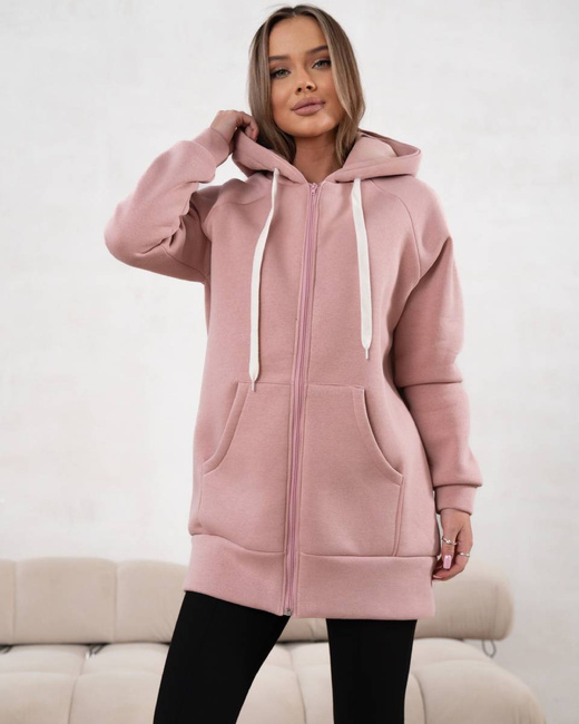 Ciepła bluza damska na suwak basic jasny róż
