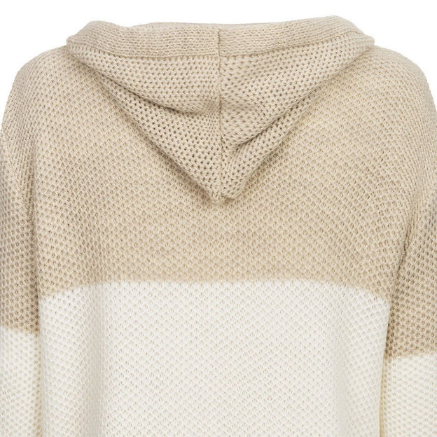 LONGLINE HOODED JUMPER WITH POCKETS BEIGE WHITE (121ART)
